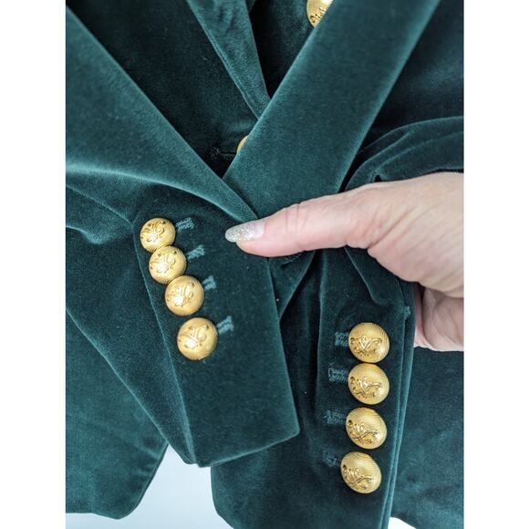 The Extreme Collection Velvet Blazer Green Double Breasted Gold Button Spain 42 - Picture 11 of 13